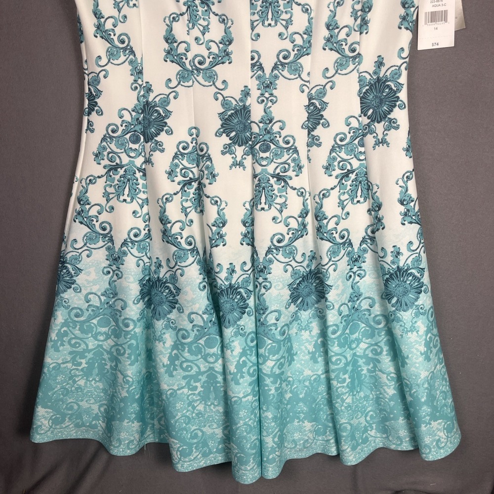 NWT- Danny and Nicole Floral Fit & Flare Dress Seafoam Ivory Women SZ 14 - Picture 3 of 7